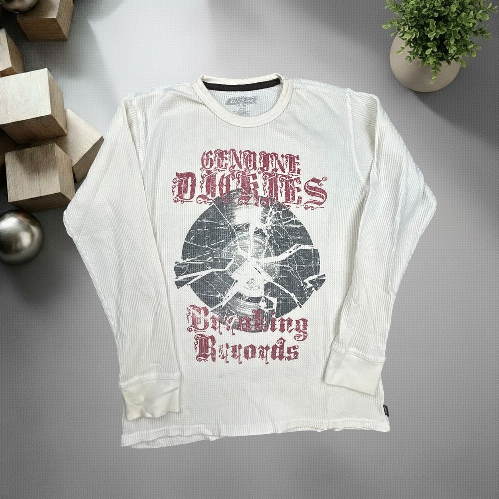 Genuine Dickies Breaking Records Graphic Thermal Shirt White XL Y2K Skater